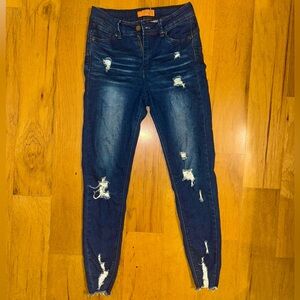 💙“Wax Jean” “Butt-Lift” Distressed Dark Denim Blue Jeans